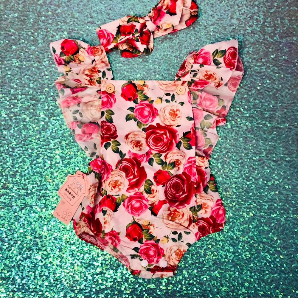 🦋🌹My good baby ruffle rose bubble suit 🌹🦋